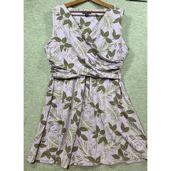 Lands End Lavender Tropical Print Surplice‎ Faux Wrap Dress Women’s XL/P - Picture 1 of 5